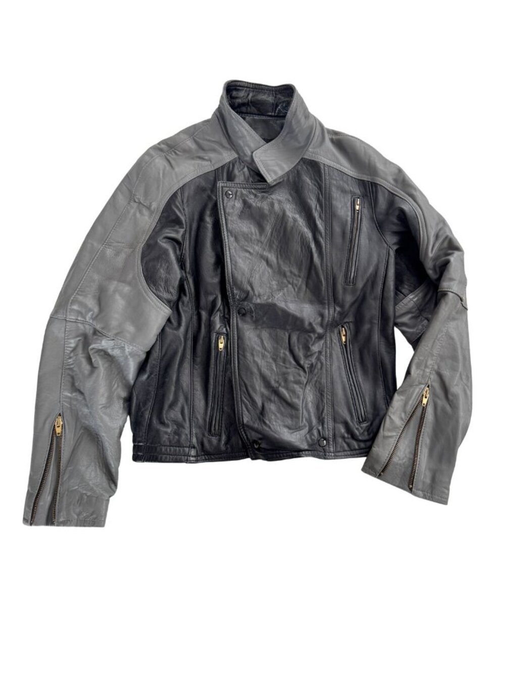 Vintage Jonathan Christopher Colourblock Leather Biker Jacket - Black & Grey